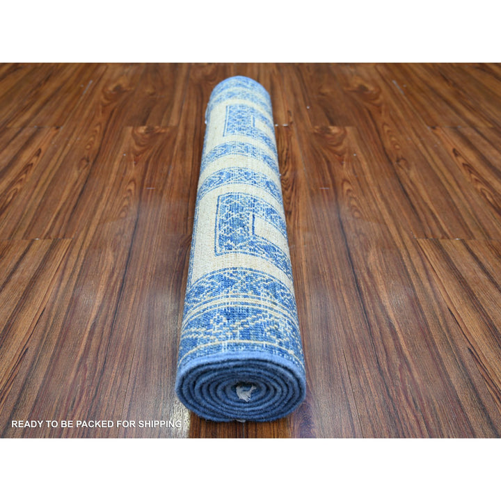 2'6" x 7'4" New Hand Knotted Blue Wool Runner Oriental Rug - MOA10274286