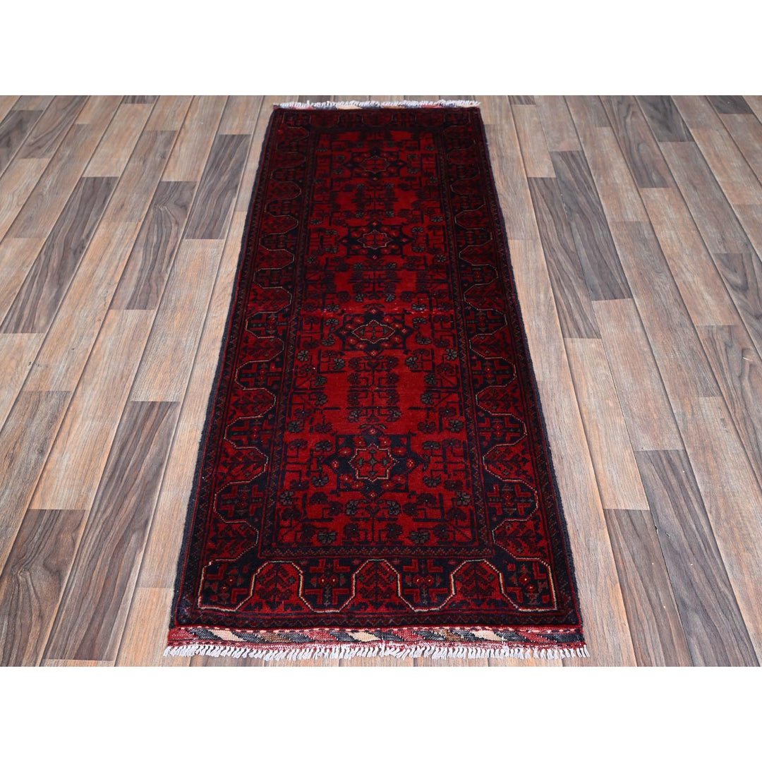 1'10" x 5'1" New Hand Knotted Red Wool Runner Oriental Rug - MOA102742