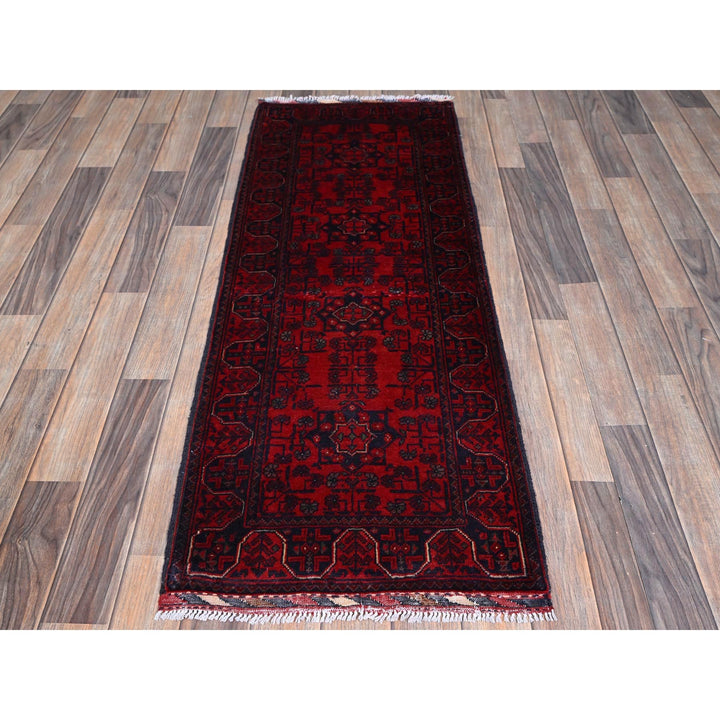 1'10" x 5'1" New Hand Knotted Red Wool Runner Oriental Rug - MOA102742