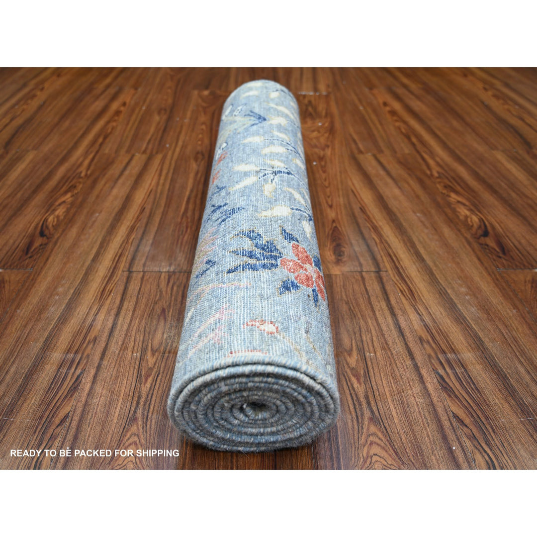 2'7" x 10'1" New Hand Knotted Blue Wool Runner Oriental Rug - MOA10274314