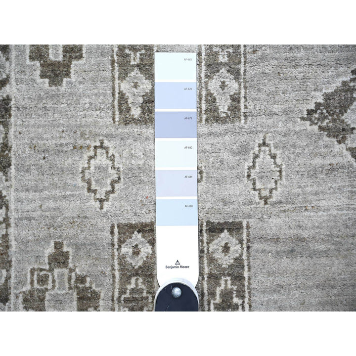 4'2" x 9'2" New Hand Knotted Grey Wool Runner Oriental Rug - MOA10274326