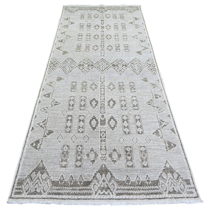 4'0" x 9'1" New Hand Knotted Grey Wool Runner Oriental Rug - MOA10274328