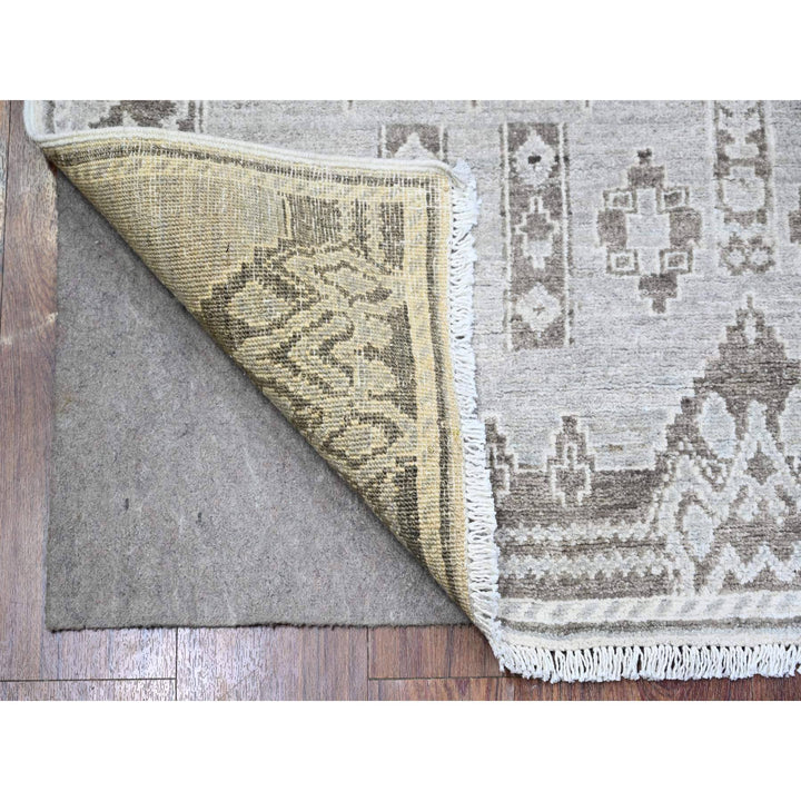 4'0" x 9'1" New Hand Knotted Grey Wool Runner Oriental Rug - MOA10274328