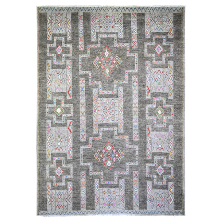 9'10" x 13'8" New Hand Knotted Grey Wool Rectangle Oriental Rug - MOA10274329