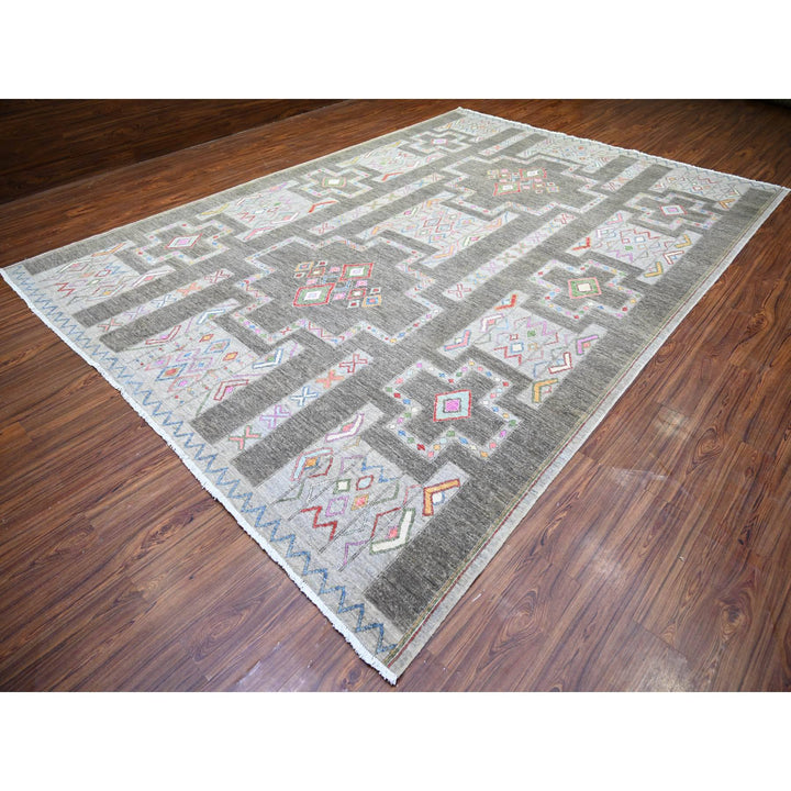 9'10" x 13'8" New Hand Knotted Grey Wool Rectangle Oriental Rug - MOA10274329