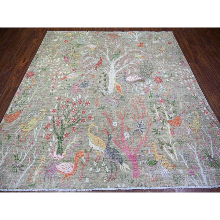 7'9" x 7'11" New Hand Knotted Green Wool Square Oriental Rug - MOA10274358