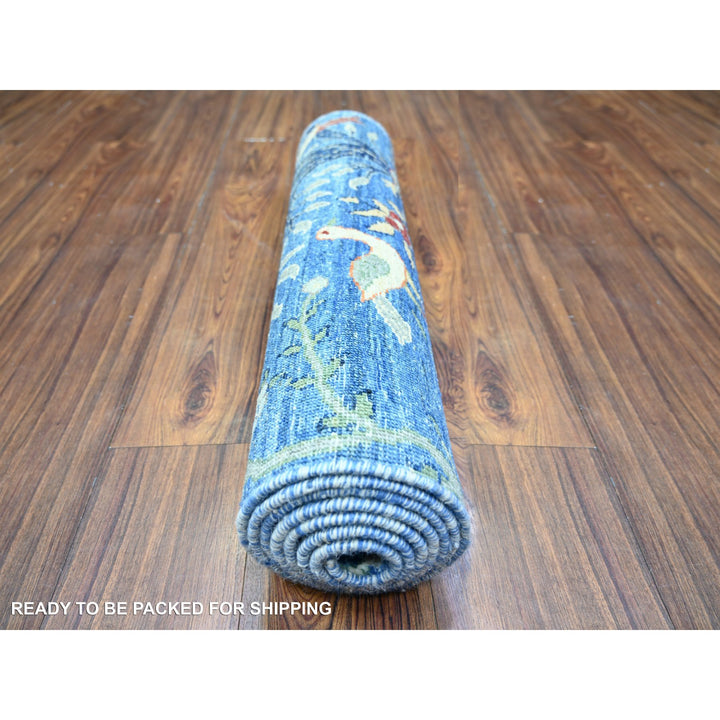 2'6" x 7'8" New Hand Knotted Blue Wool Runner Oriental Rug - MOA10274362