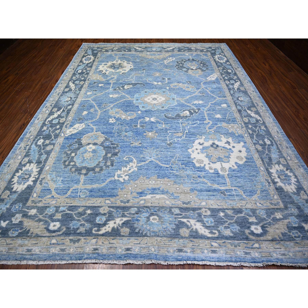 9'1" x 11'9" New Hand Knotted Blue Wool Rectangle Oriental Rug - MOA10274373