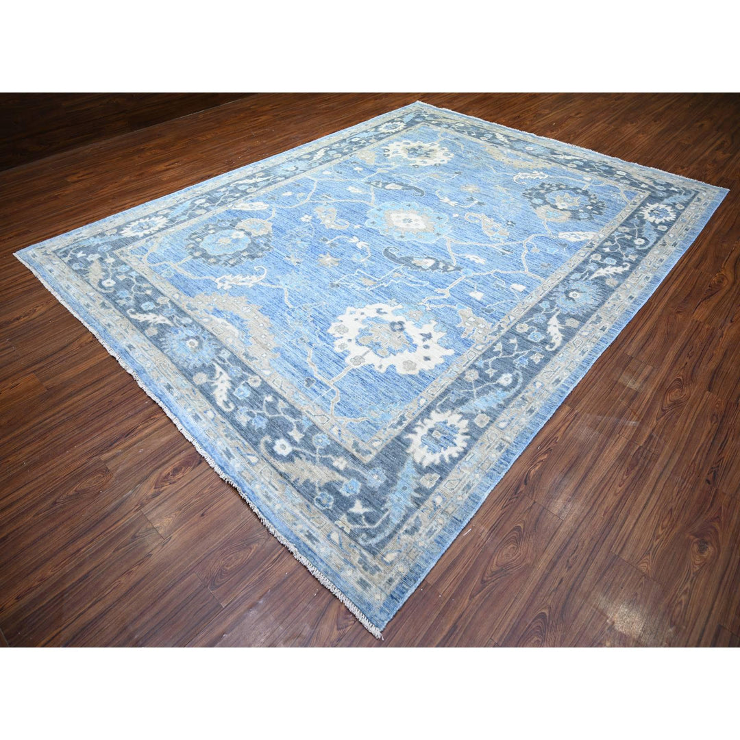 9'1" x 11'9" New Hand Knotted Blue Wool Rectangle Oriental Rug - MOA10274373