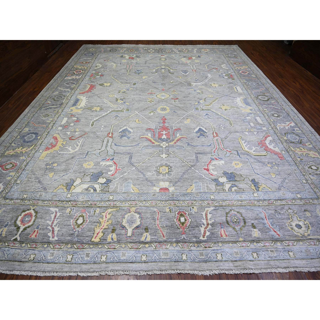 12'2" x 15'5" New Hand Knotted Grey Wool Rectangle Oriental Rug - MOA10274385