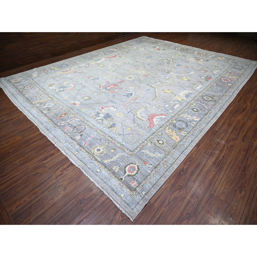 12'2" x 15'5" New Hand Knotted Grey Wool Rectangle Oriental Rug - MOA10274385