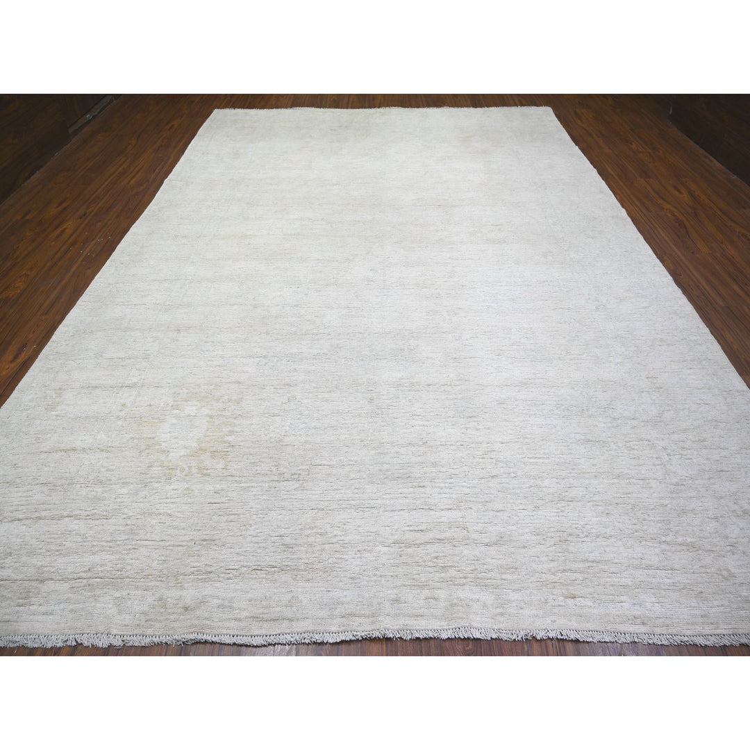 9'11" x 13'8" New Hand Knotted Grey Wool Rectangle Oriental Rug - MOA10274393