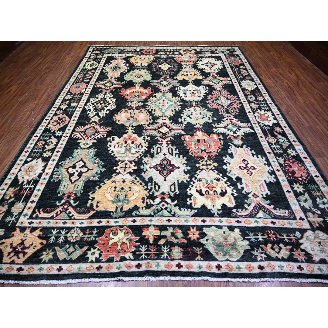 9'0" x 11'11" New Hand Knotted Black Wool Rectangle Oriental Rug - MOA10274399