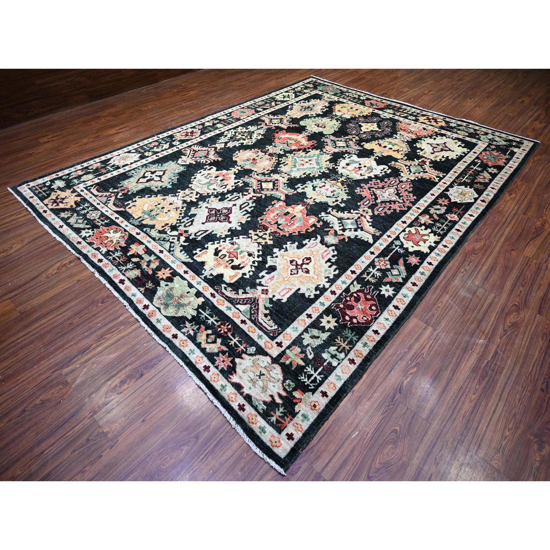 9'0" x 11'11" New Hand Knotted Black Wool Rectangle Oriental Rug - MOA10274399