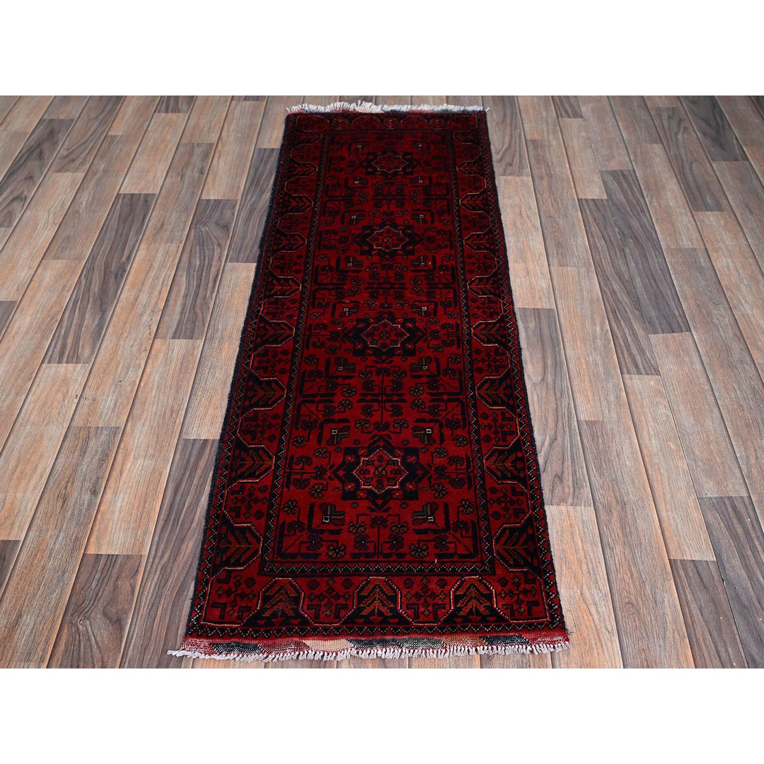 1'9" x 5'0" New Hand Knotted Red Wool Runner Oriental Rug - MOA102743