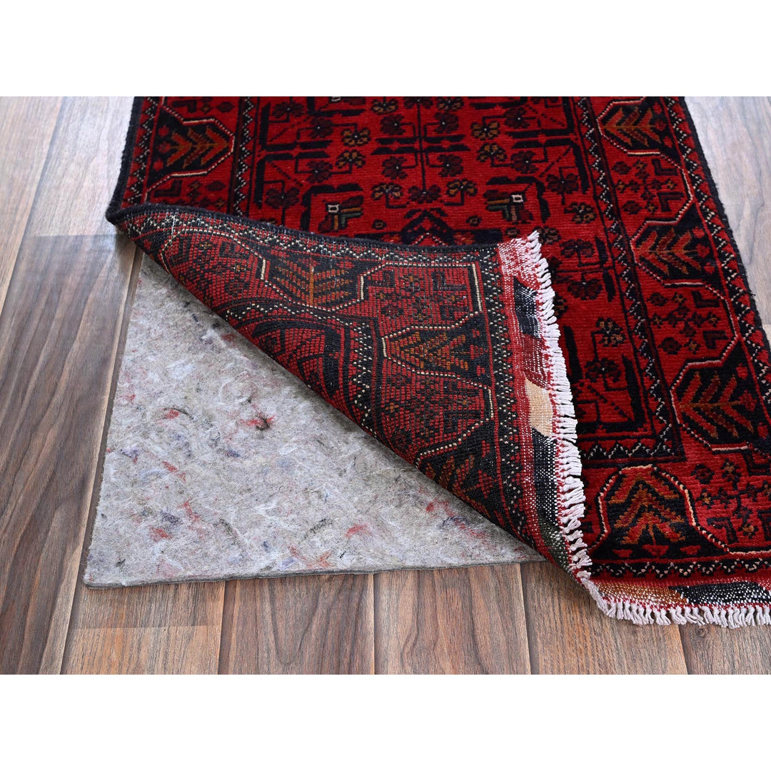 1'9" x 5'0" New Hand Knotted Red Wool Runner Oriental Rug - MOA102743