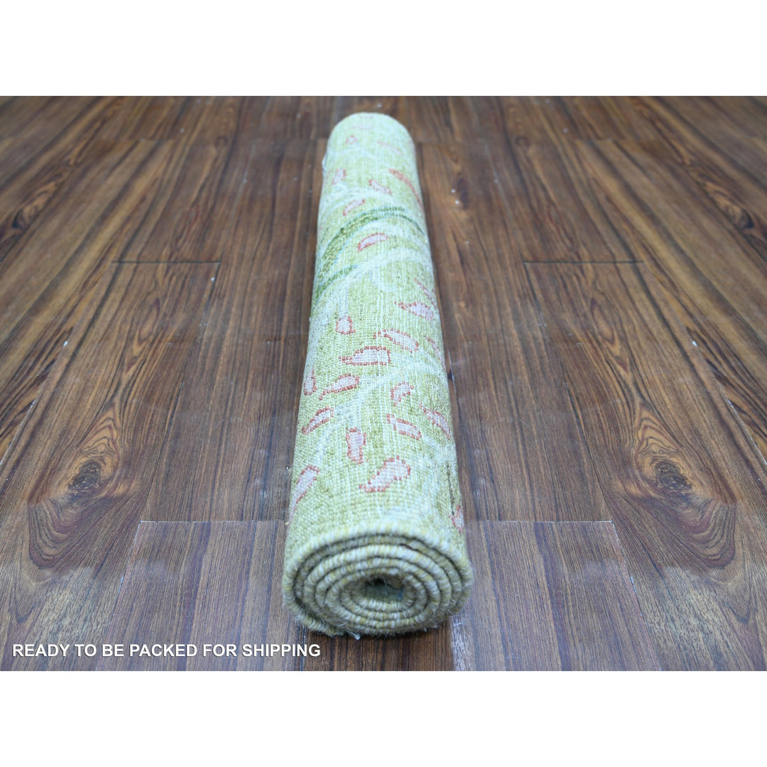 2'7" x 6'0" New Hand Knotted Green Wool Runner Oriental Rug - MOA10274427