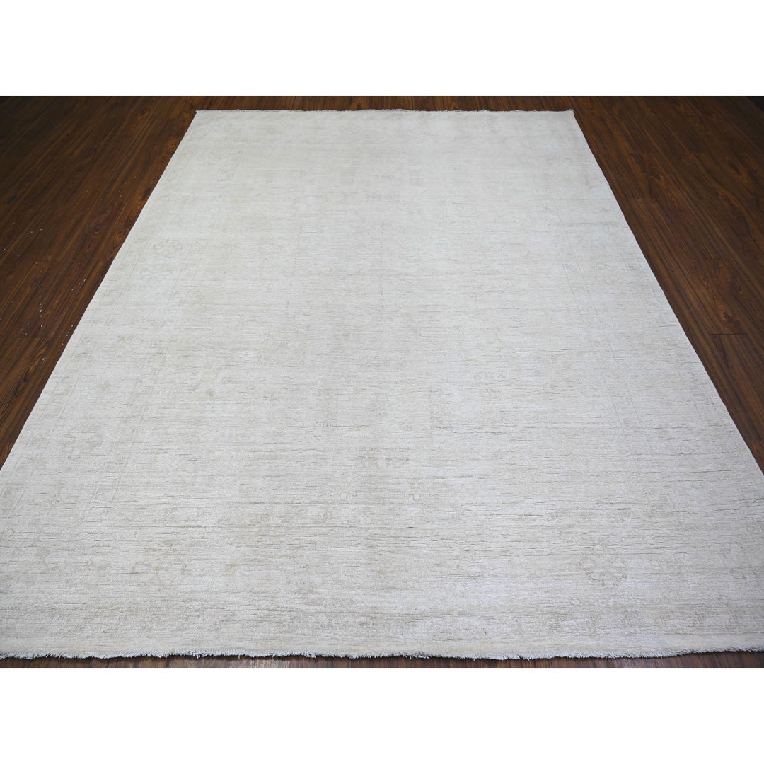 7'11" x 9'8" New Hand Knotted Ivory Wool Rectangle Oriental Rug - MOA10274437