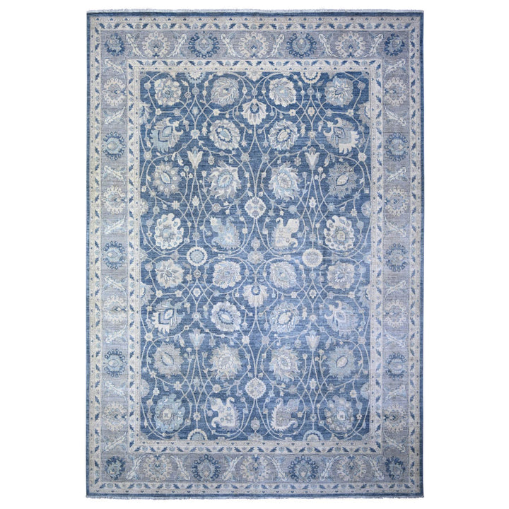 9'10" x 14'3" New Hand Knotted Blue Wool Rectangle Oriental Rug - MOA10274461