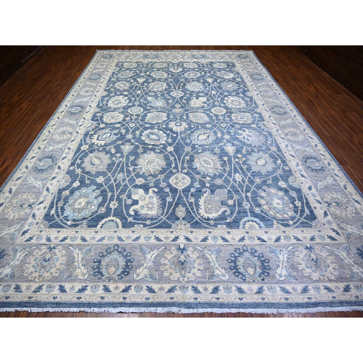 9'10" x 14'3" New Hand Knotted Blue Wool Rectangle Oriental Rug - MOA10274461