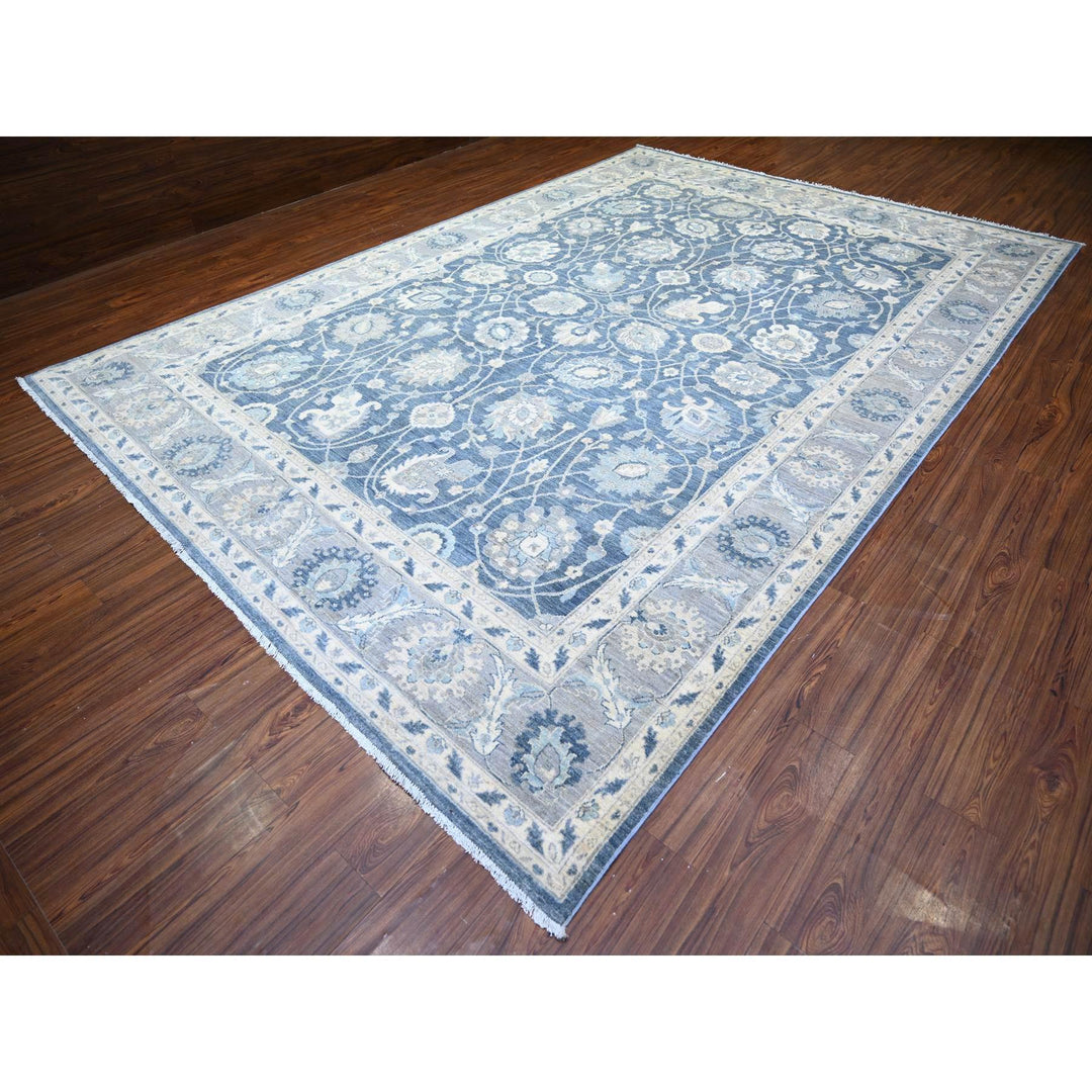 9'10" x 14'3" New Hand Knotted Blue Wool Rectangle Oriental Rug - MOA10274461