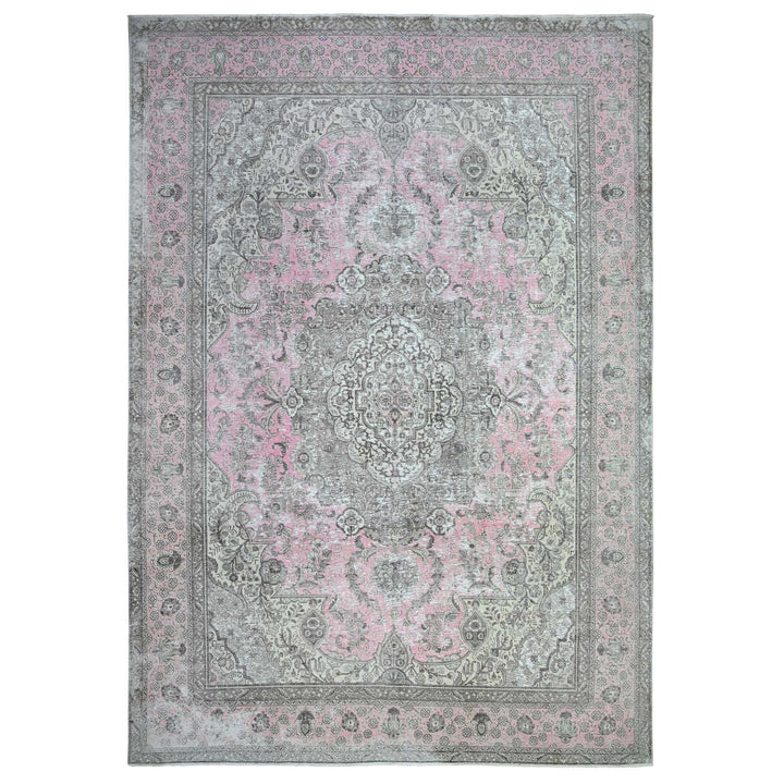 11'3" x 15'9" Vintage Hand Knotted Pink Wool Rectangle Oriental Rug - MOA10274481