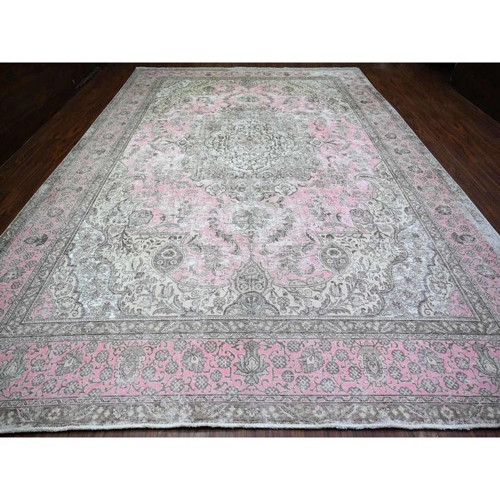 11'3" x 15'9" Vintage Hand Knotted Pink Wool Rectangle Oriental Rug - MOA10274481