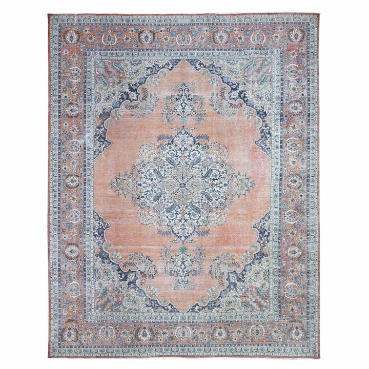 12'2" x 15'2" Vintage Hand Knotted Orange Wool Rectangle Oriental Rug - MOA10274483
