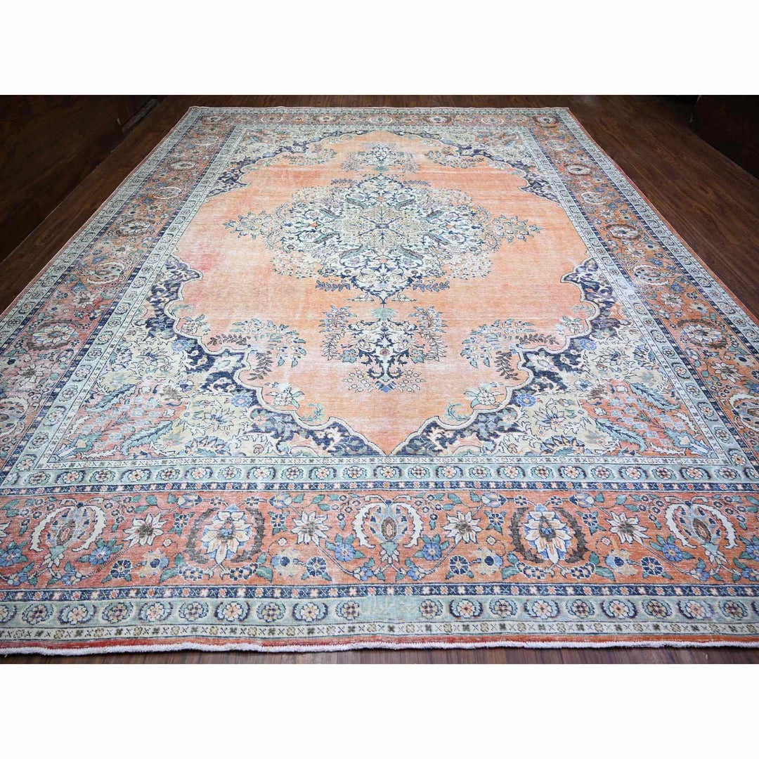 12'2" x 15'2" Vintage Hand Knotted Orange Wool Rectangle Oriental Rug - MOA10274483