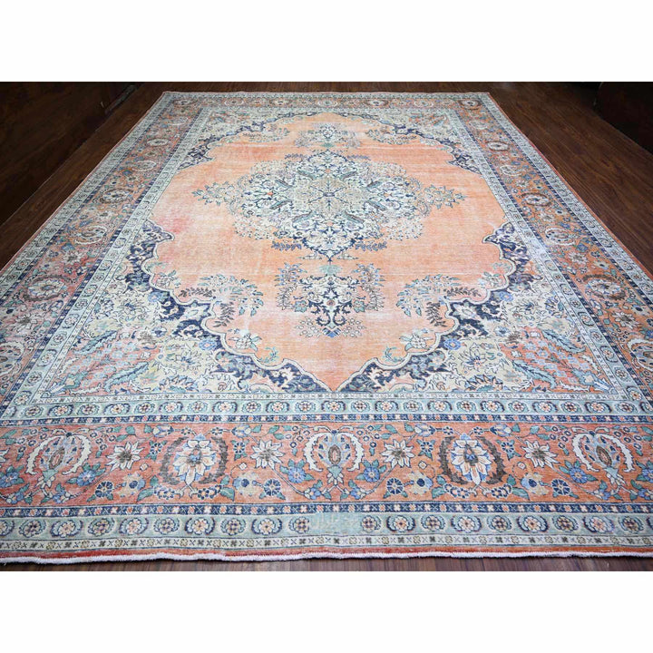 12'2" x 15'2" Vintage Hand Knotted Orange Wool Rectangle Oriental Rug - MOA10274483