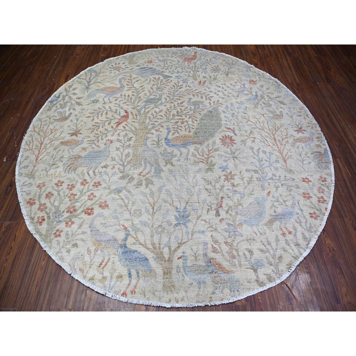 7'11" x 7'11" New Hand Knotted Ivory Cotton Round Oriental Rug - MOA10274496