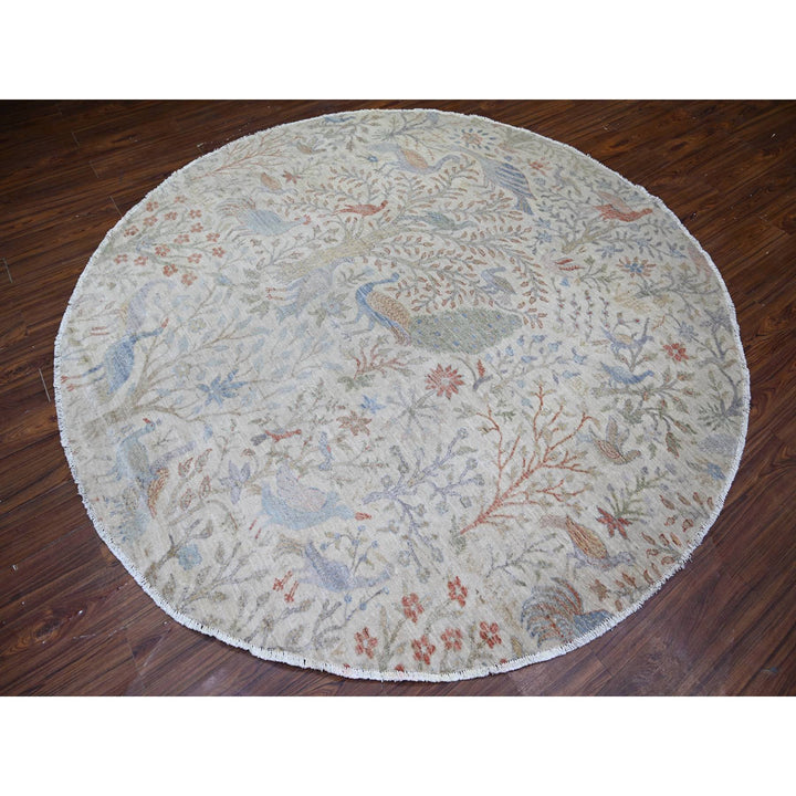 7'11" x 7'11" New Hand Knotted Ivory Cotton Round Oriental Rug - MOA10274496