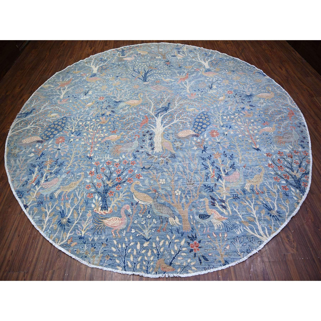 12'0" x 12'2" New Hand Knotted Blue Wool Round Oriental Rug - MOA10274497