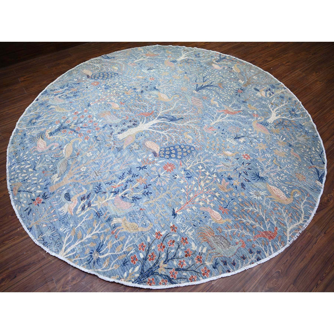 12'0" x 12'2" New Hand Knotted Blue Wool Round Oriental Rug - MOA10274497