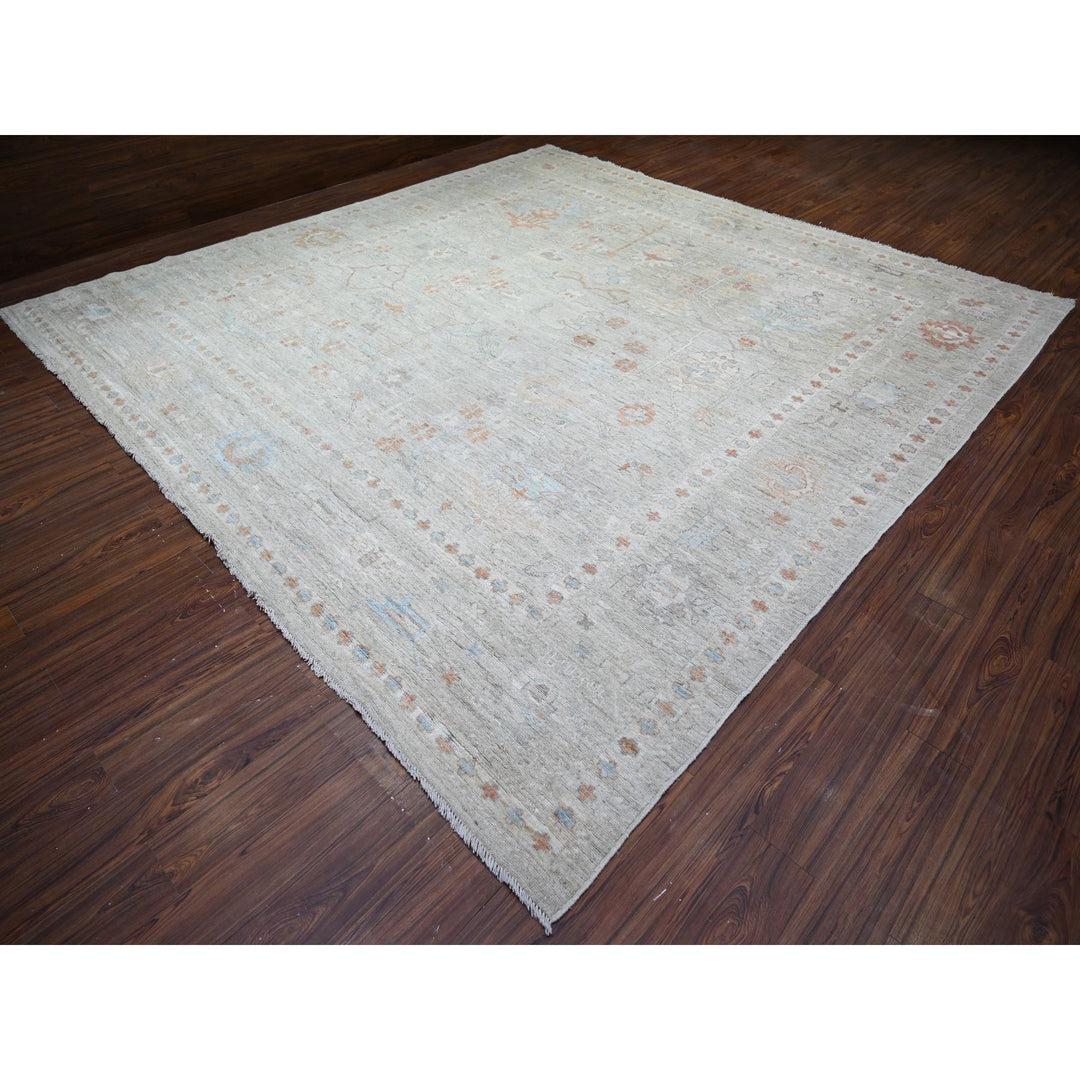 11'10" x 11'11" New Hand Knotted Grey Wool Square Oriental Rug - MOA10274505