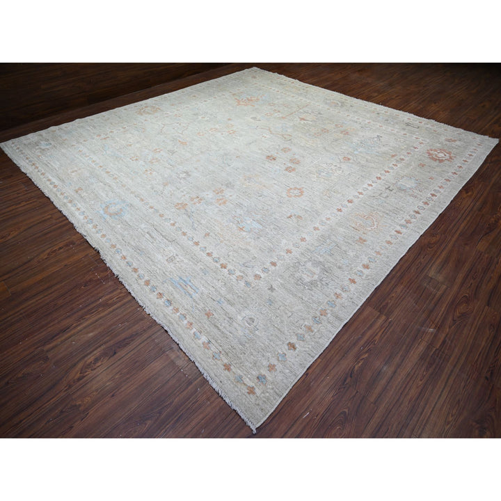 11'10" x 11'11" New Hand Knotted Grey Wool Square Oriental Rug - MOA10274505