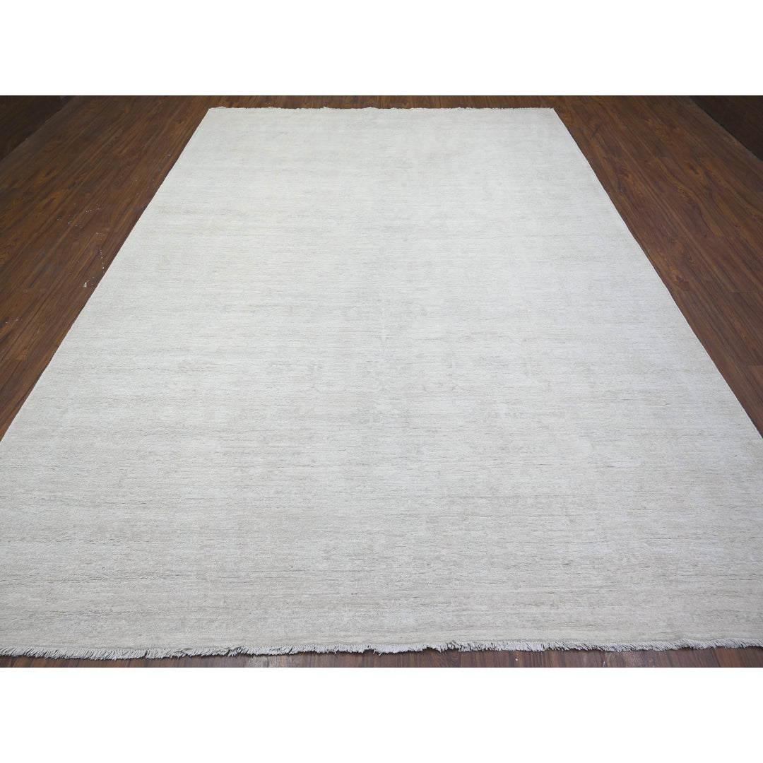 8'9" x 11'9" New Hand Knotted Ivory Wool Rectangle Oriental Rug - MOA10274516