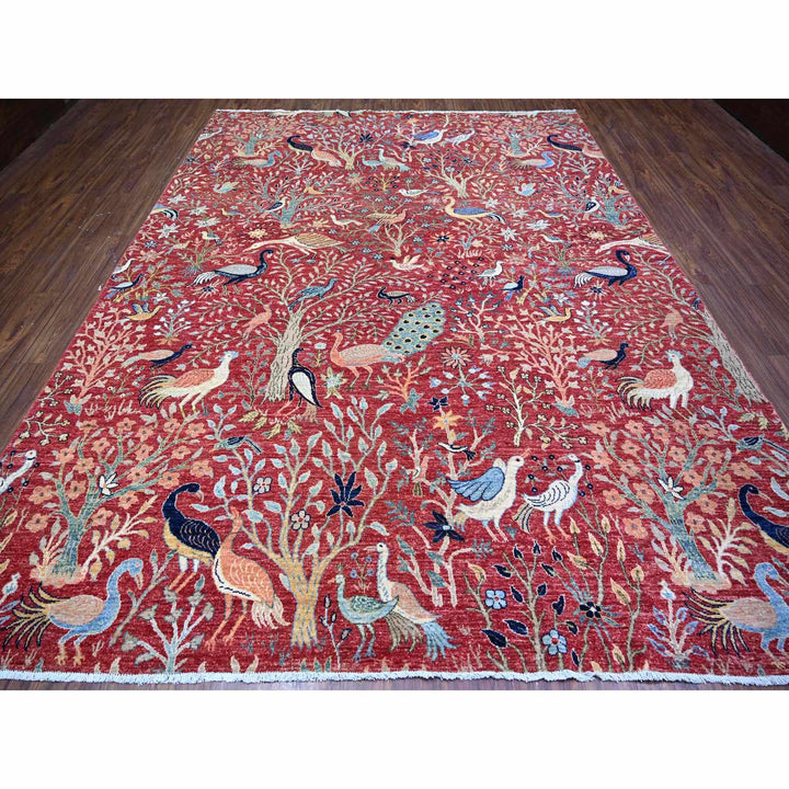 9'0" x 11'10" New Hand Knotted Red Wool Rectangle Oriental Rug - MOA10274522