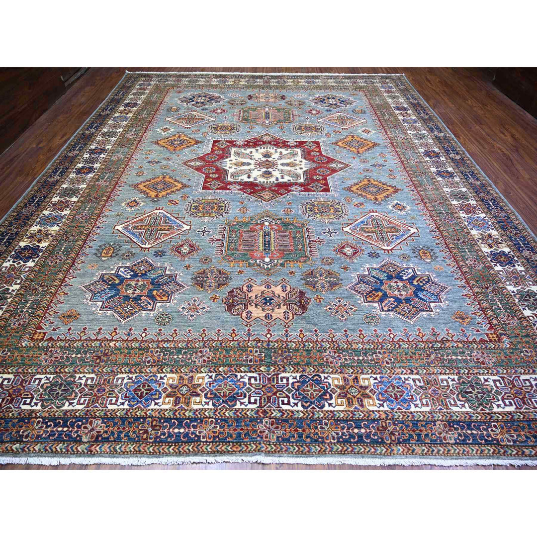 11'5" x 13'9" New Hand Knotted Grey Wool Rectangle Oriental Rug - MOA10274550