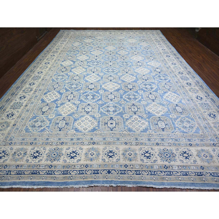 11'11" x 16'9" New Hand Knotted Blue Wool Rectangle Oriental Rug - MOA10274552