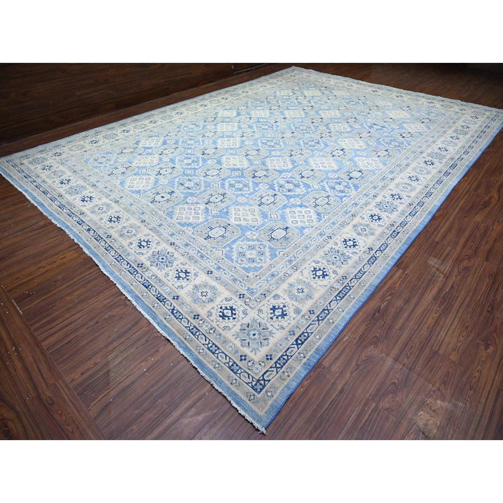 11'11" x 16'9" New Hand Knotted Blue Wool Rectangle Oriental Rug - MOA10274552