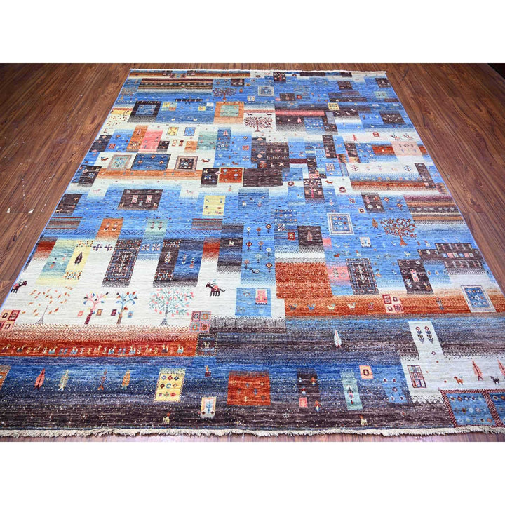 8'0" x 9'7" New Hand Knotted Blue Wool Rectangle Oriental Rug - MOA10274569