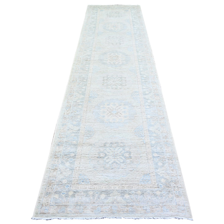 3'1" x 12'1" New Hand Knotted Grey Wool Runner Oriental Rug - MOA10274581