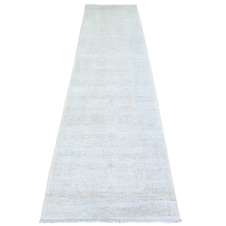 2'8" x 10'8" New Hand Knotted Ivory Wool Runner Oriental Rug - MOA10274583