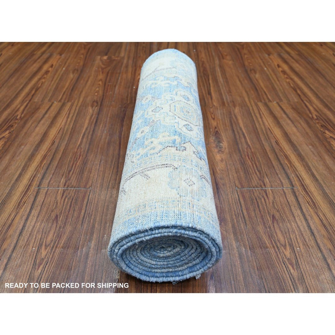 2'6" x 16'2" New Hand Knotted Blue Wool Runner Oriental Rug - MOA10274584