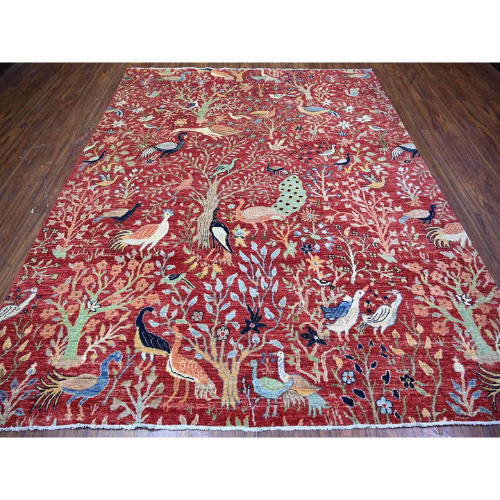 8'2" x 10'1" New Hand Knotted Red Wool Rectangle Oriental Rug - MOA10274587