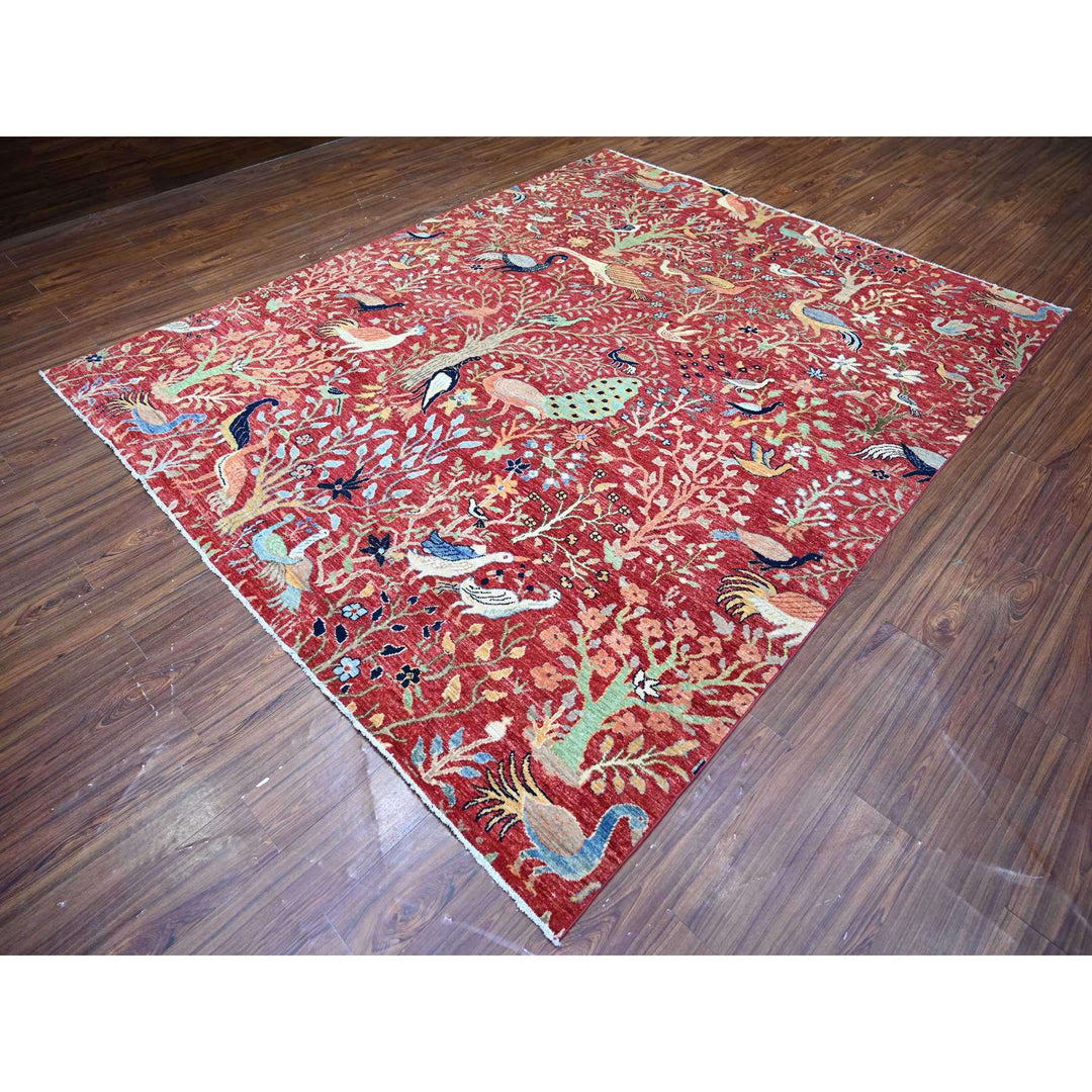 8'2" x 10'1" New Hand Knotted Red Wool Rectangle Oriental Rug - MOA10274587