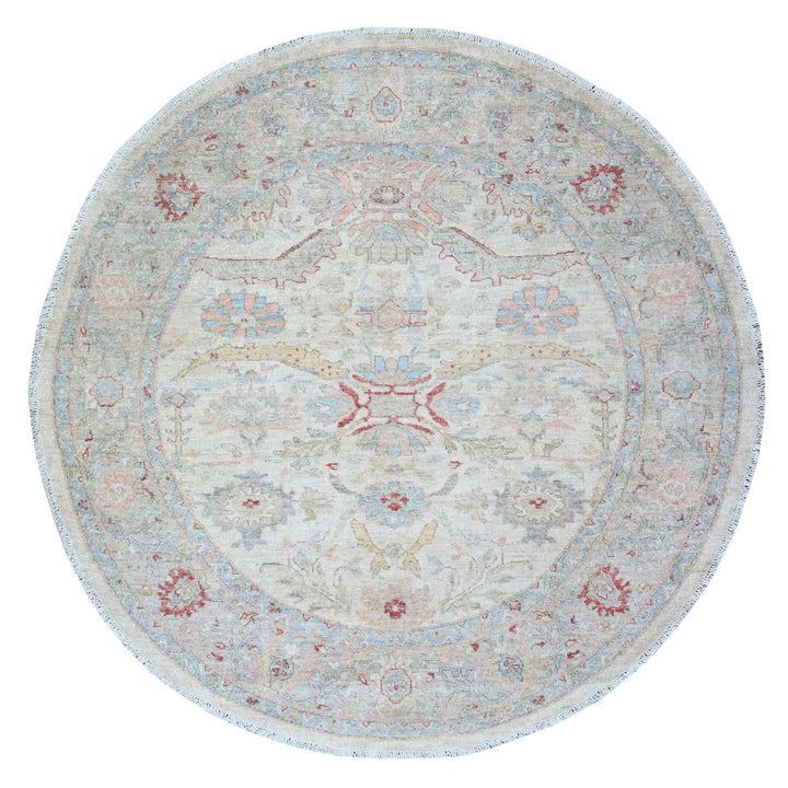 5'10" x 6'0" New Hand Knotted Grey Wool Round Oriental Rug - MOA10274594