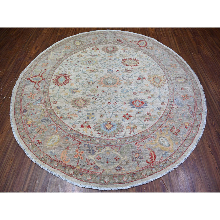 7'10" x 7'11" New Hand Knotted Ivory Cotton Round Oriental Rug - MOA10274596