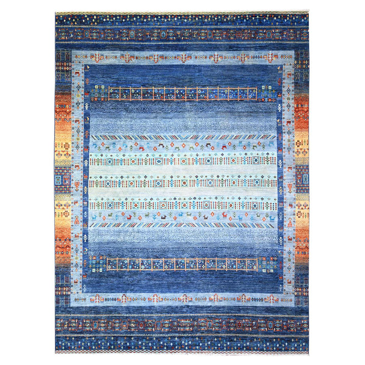 8'11" x 11'11" New Hand Knotted Blue Wool Rectangle Oriental Rug - MOA10274601